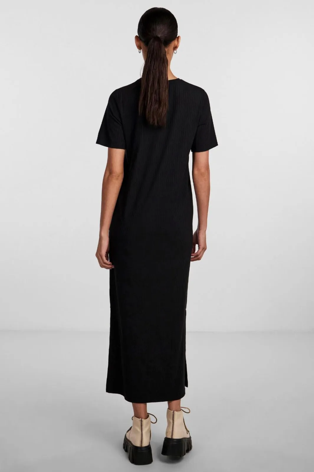 Online Pieces Pckylie Ss O-Neck Ankle Dress Black
