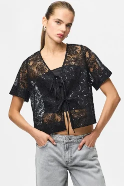 Outlet Pieces Pclouise 2/4 V-Neck Tie Top 5042915 Black
