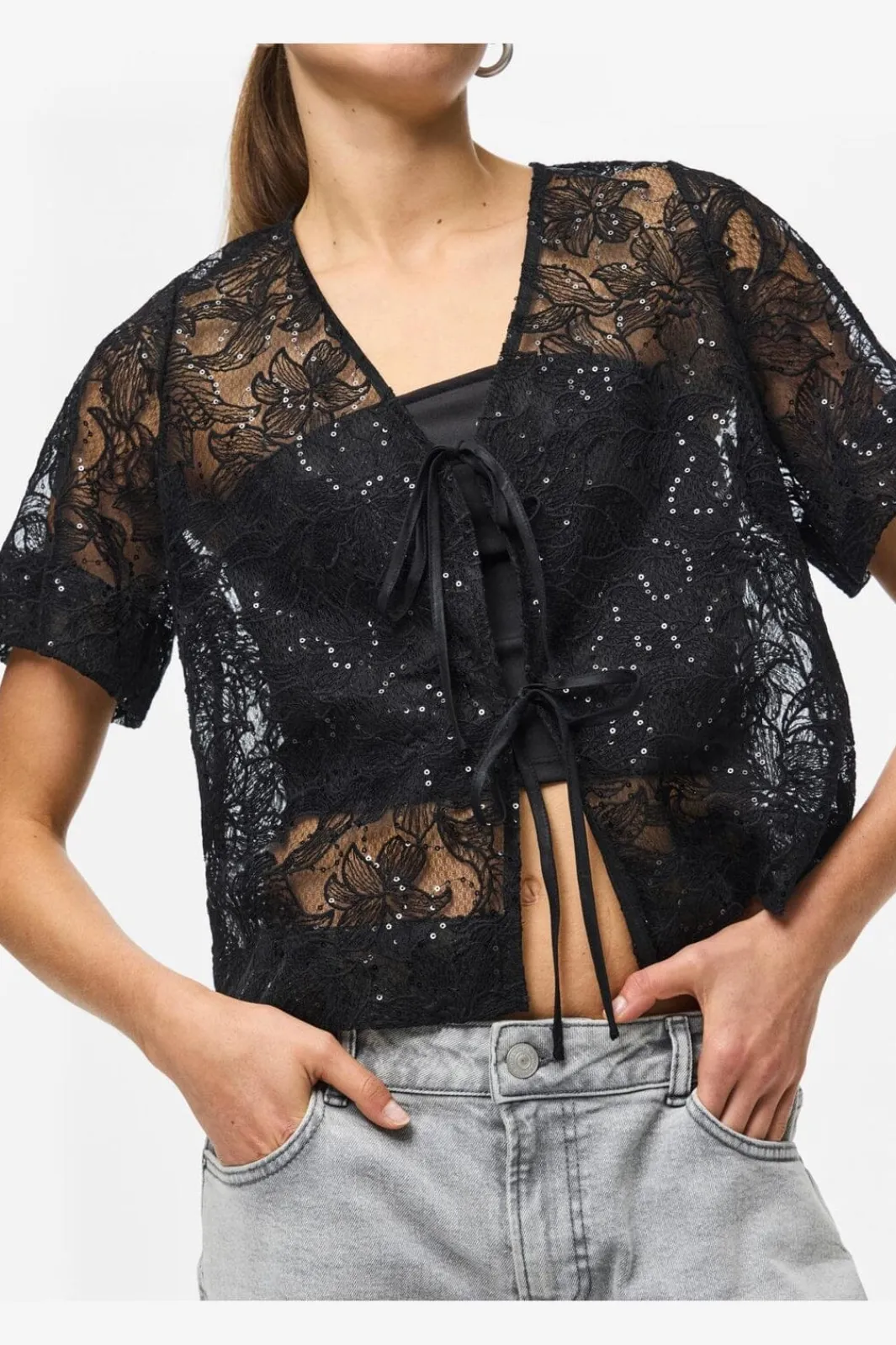 Outlet Pieces Pclouise 2/4 V-Neck Tie Top 5042915 Black