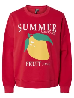 Best Pieces Pcmaliah Ls Print Sweat 4829581 True Red Mango