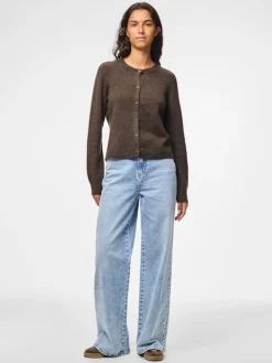 New Pieces Pcmalou Ls Knit Cardigan 4864700 Hot Fudge Melange