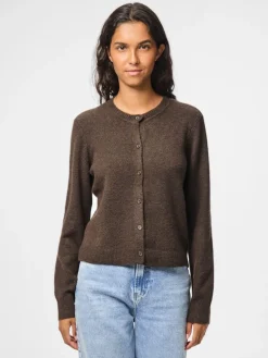 New Pieces Pcmalou Ls Knit Cardigan 4864700 Hot Fudge Melange