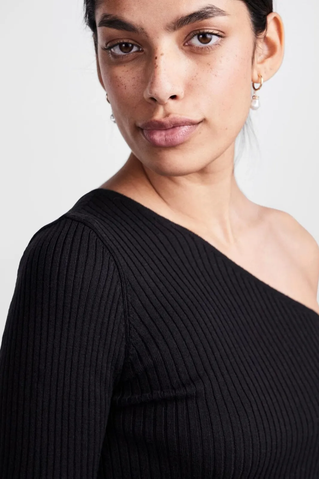 Discount Pieces Pcmandy One Shoulder Knit Top Dmo Black