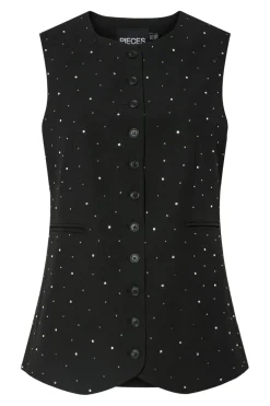 Pieces Pcmichelle Rhinestone Waistcoat 4855030 Black