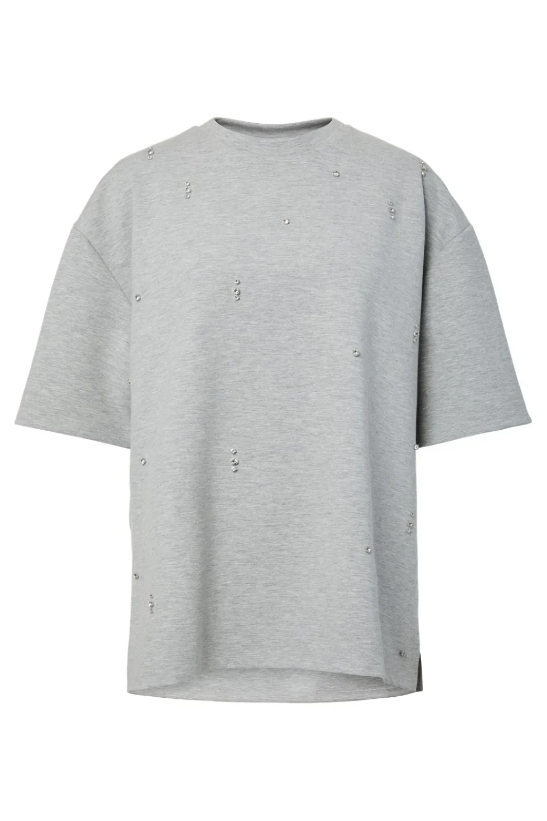 Online Pieces Pcmuna Ss Oversize Detail Tee 4993133 Medium Grey Melange Rhinestone