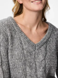 Discount Pieces Pcnina Ls V-Neck Knit 4799696 Medium Grey Melange