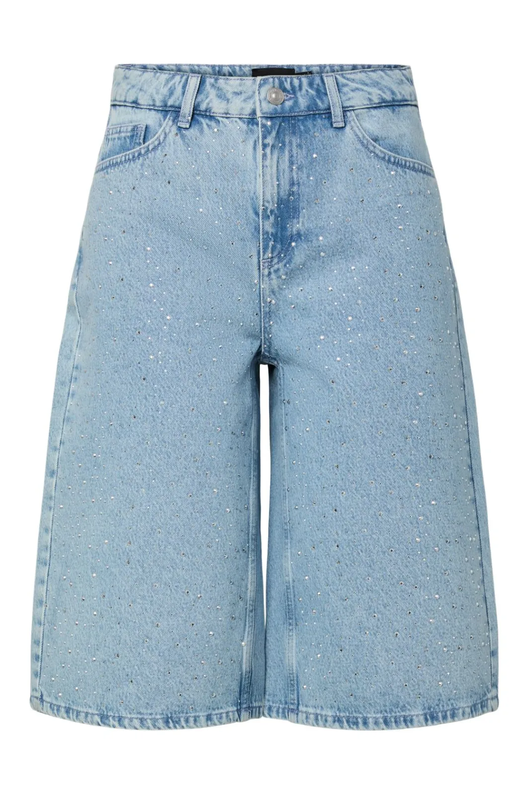 New Pieces Pcnoel Denim Jorts Pp 4936543 Light Blue Denim Rhine Stones