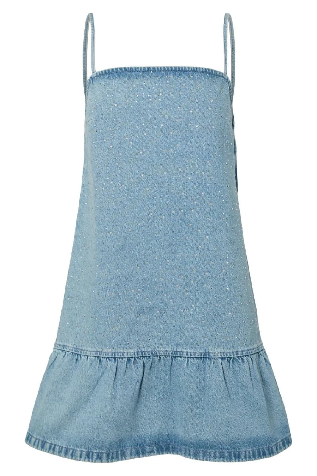 Discount Pieces Pcnoel Short Slip Denim Dress Fsy 4936547 Light Blue Denim Rhine Stones