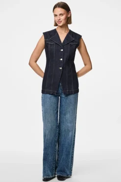 Outlet Pieces Pcnua Sl Fitted Denim Vest Fsy 4843898 Indigo