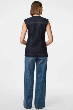 Outlet Pieces Pcnua Sl Fitted Denim Vest Fsy 4843898 Indigo