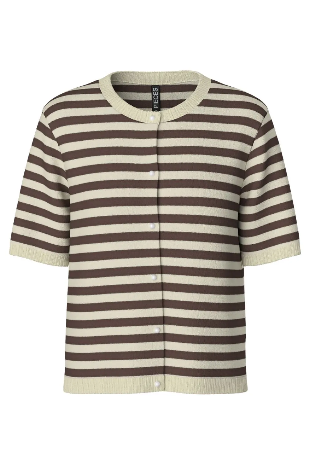 Clearance Pieces Pcorina Ss Stripe Knit Cardi Pwp 4870442 Hot Fudge Birch