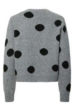 Clearance Pieces Pcosla Ls O-Neck Knit Pullover 4993185 Medium Grey Melange Black Dots