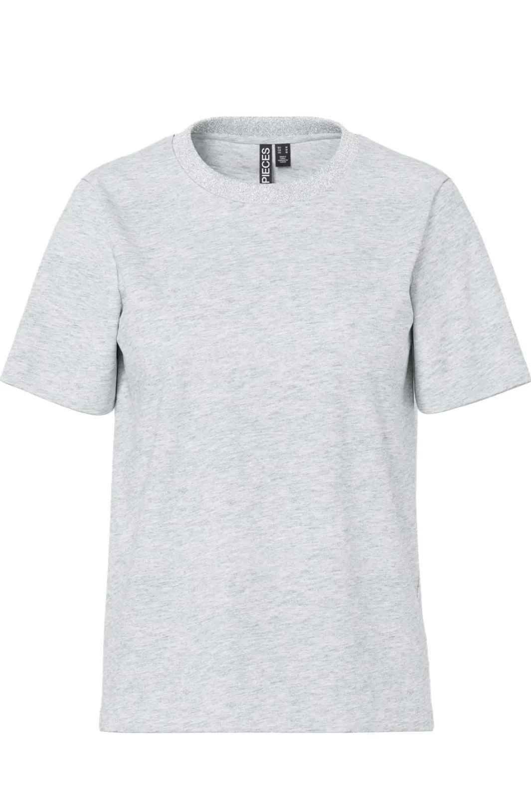 Sale Pieces Pcria Ss Lurex Neck Tee 4991581 Light Grey Melange Lurex Rib