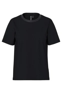 Sale Pieces Pcria Ss Lurex Neck Tee 4991578 Black Lurex Rib