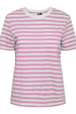 Online Pieces Pcria Ss Tee Stripes 4474679 Pastel Lavender Bright White