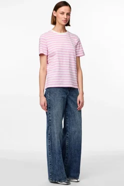 Online Pieces Pcria Ss Tee Stripes 4474679 Pastel Lavender Bright White