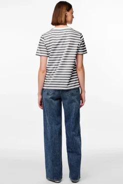 Sale Pieces Pcria Ss Tee Stripes 4651140 Ultimate Grey Bright White