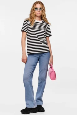 Online Pieces Pcria Ss Tee Stripes 4400578 Black Bright White