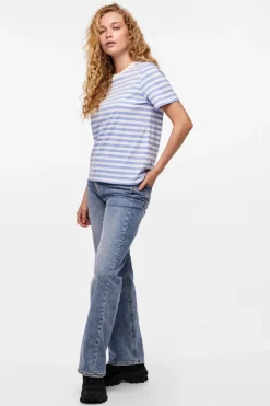 Online Pieces Pcria Ss Tee Stripes 4400582 Hydrangea Bright White