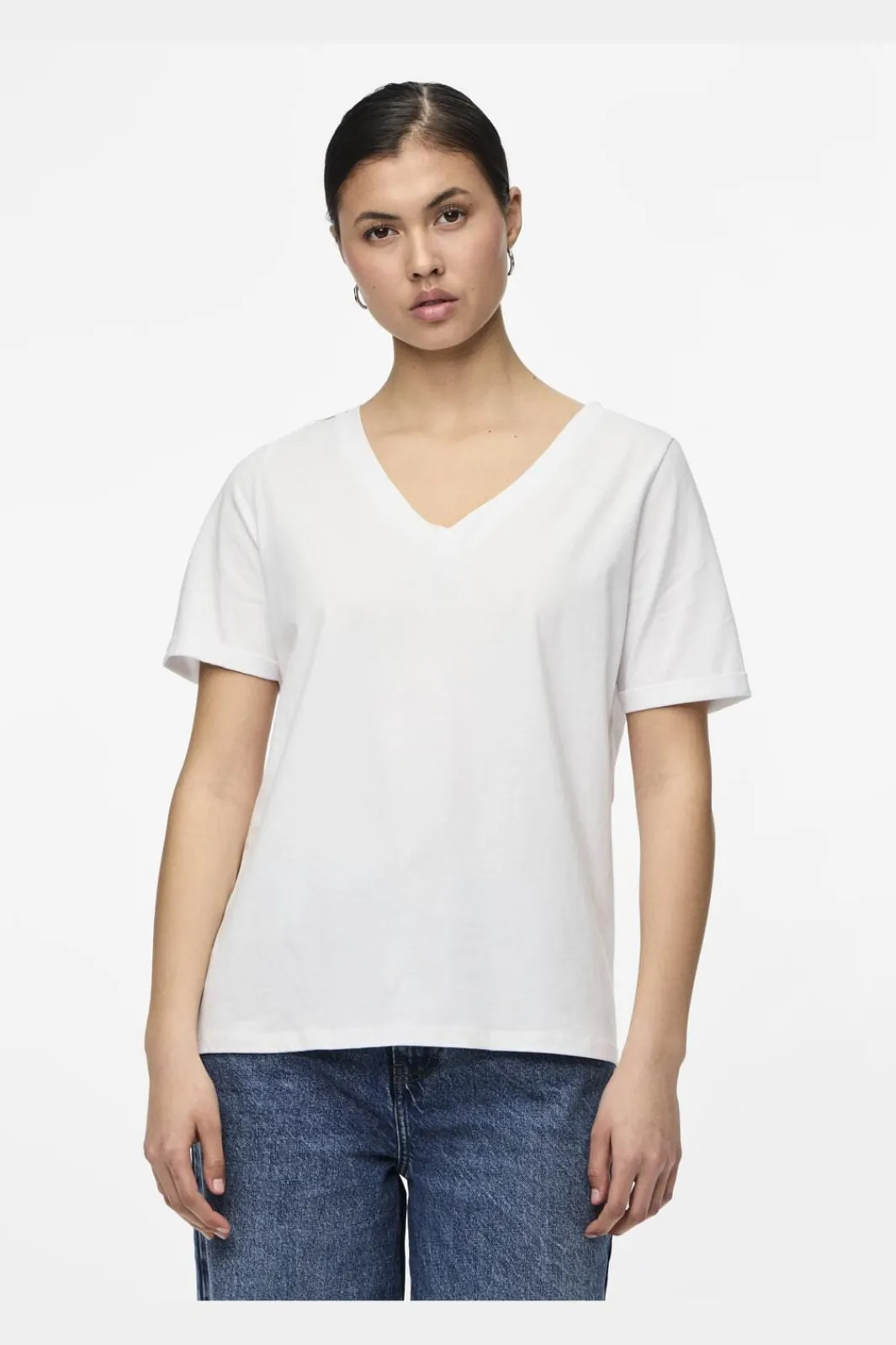 Discount Pieces Pcria Ss V-Neck Solid Tee 3783301 Bright White