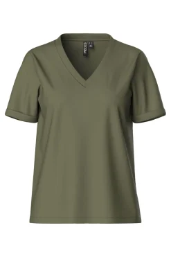 Discount Pieces Pcria Ss V-Neck Solid Tee 3783308 Deep Lichen Green