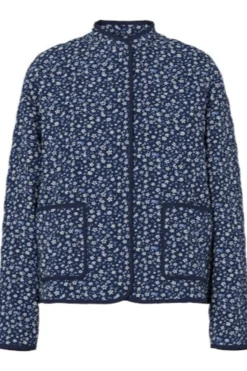 Online Pieces Pcrikke Quilted Jacket 4994187 Navy Blue Flower