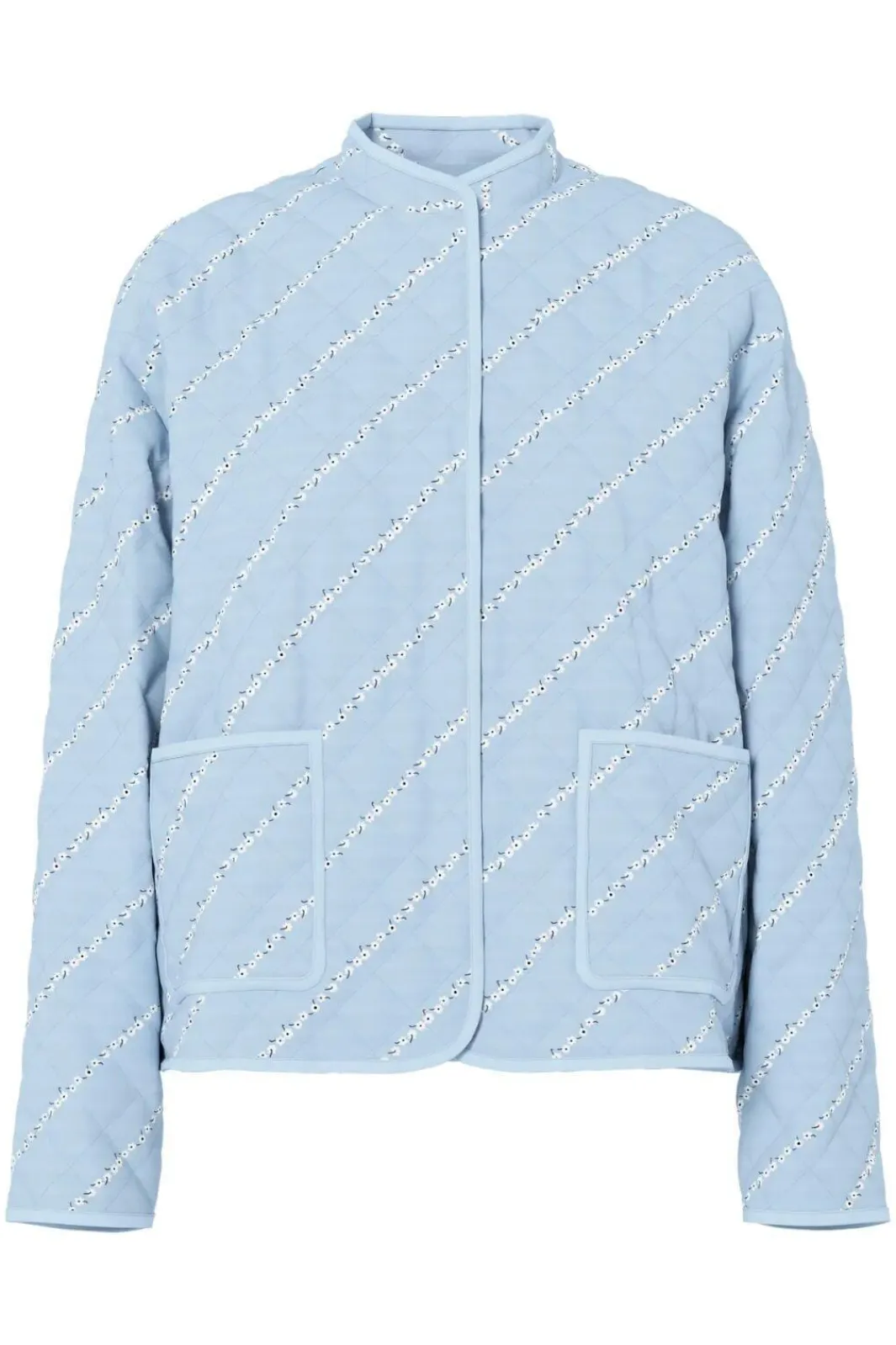 Hot Pieces Pcrikke Quilted Jacket 4928323 Cashmere Blue Cloud Dancer & Black Flower