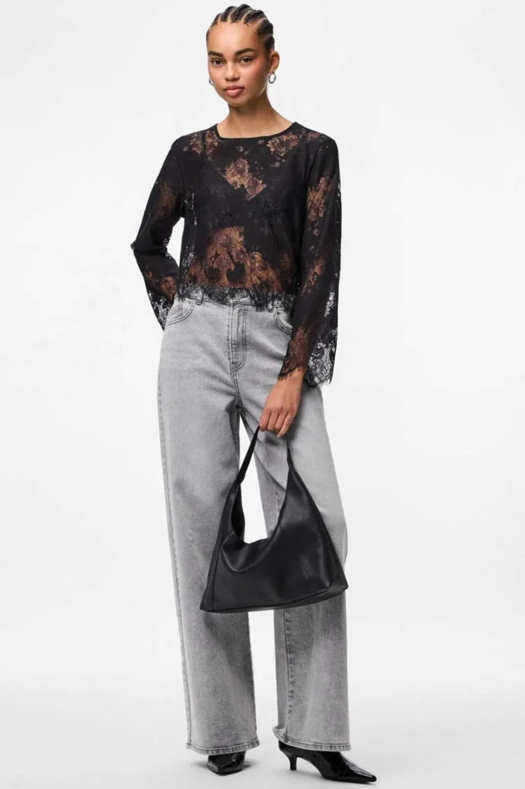 Sale Pieces Pcrinne Ls Lace Top Kca 5071431 Black