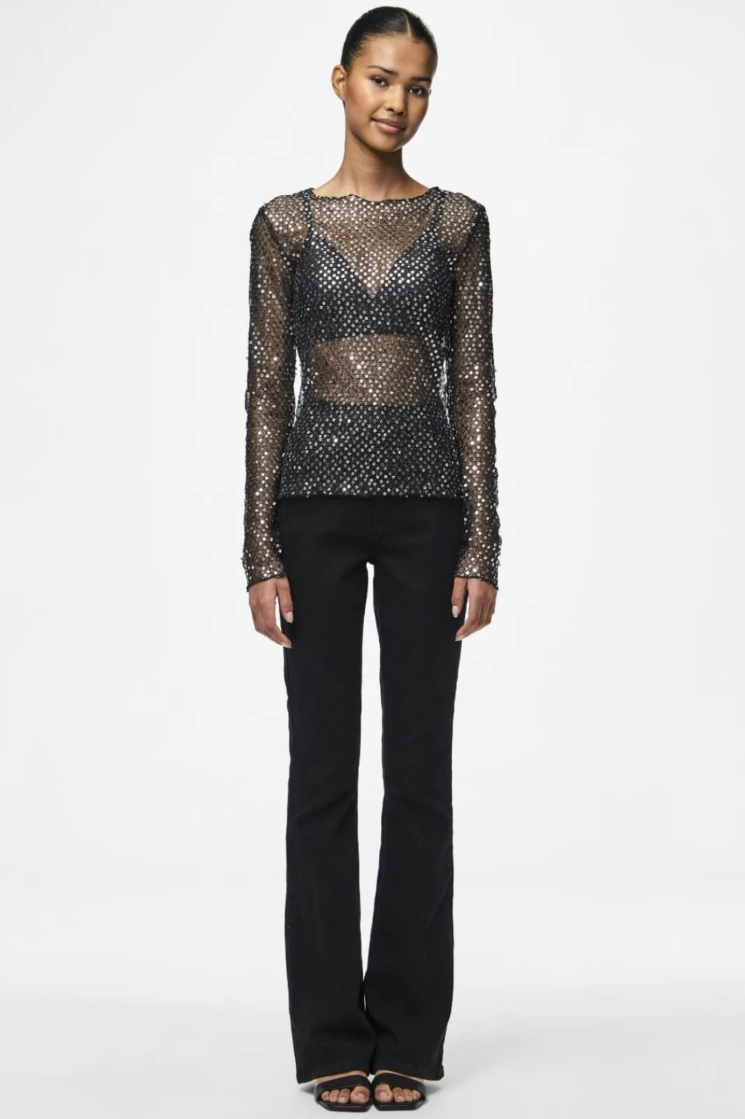 Clearance Pieces Pcrissi Ls Sequins Top 4610020 Black Silver Sequins