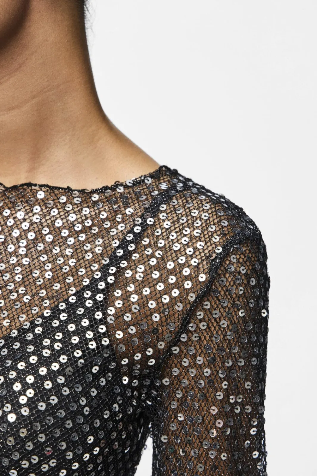 Clearance Pieces Pcrissi Ls Sequins Top 4610020 Black Silver Sequins