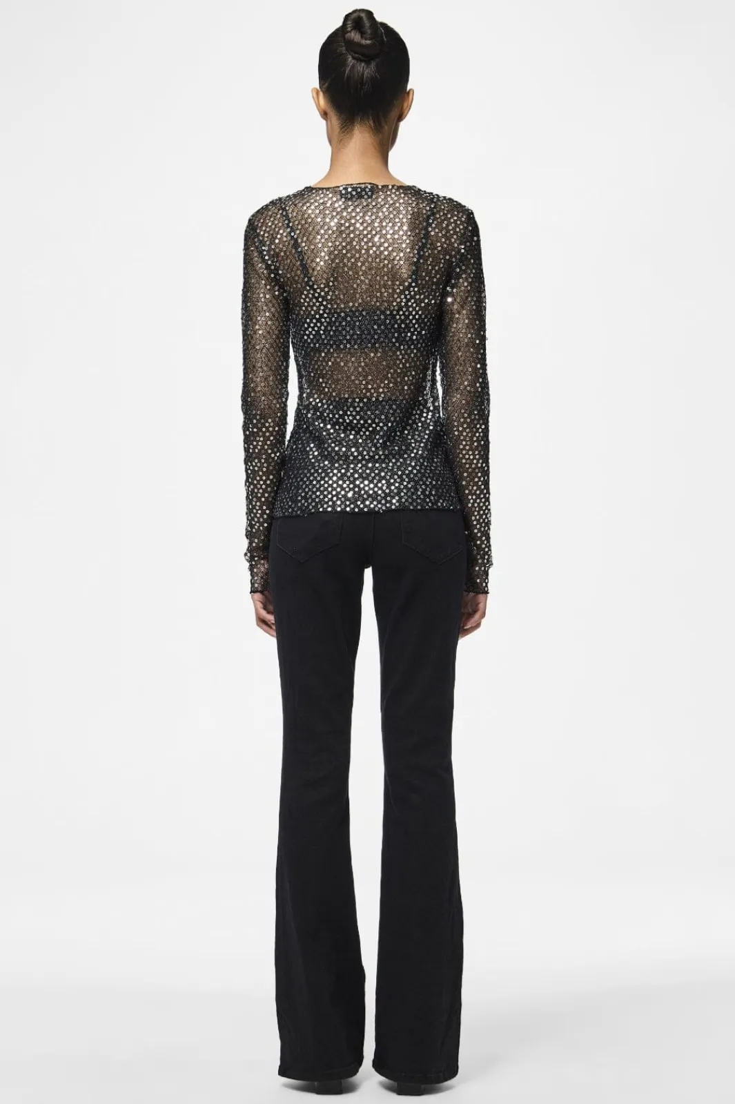 Clearance Pieces Pcrissi Ls Sequins Top 4610020 Black Silver Sequins