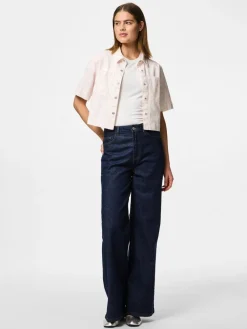 Outlet Pieces Pcsalume Ss Denim Shirt 4701726 Egret Flower