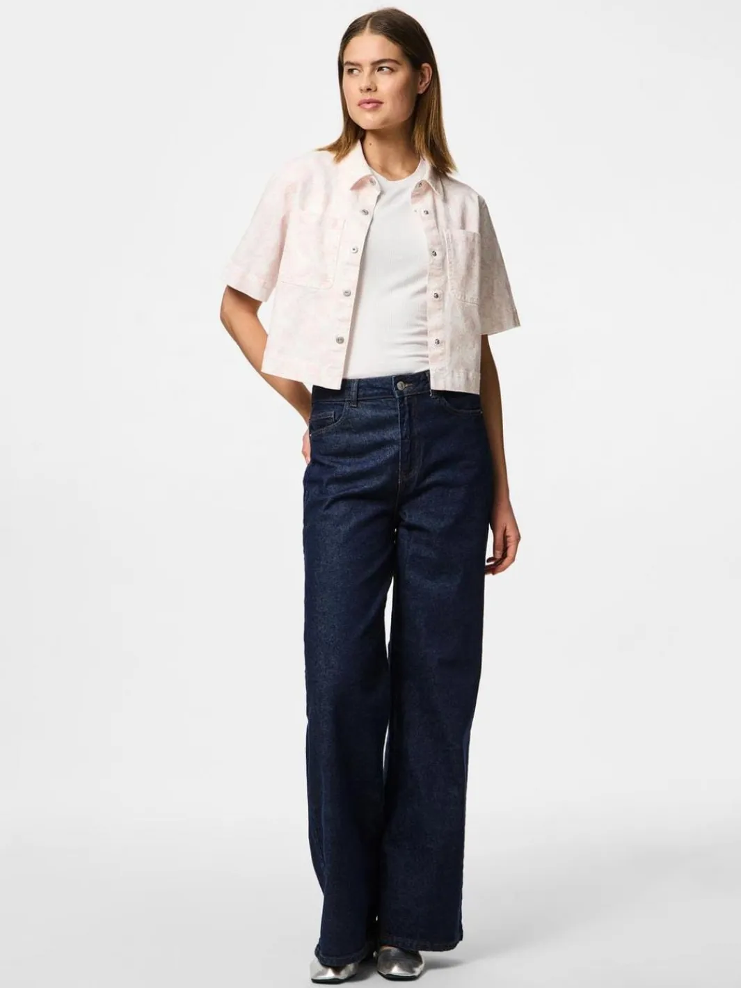 Outlet Pieces Pcsalume Ss Denim Shirt 4701726 Egret Flower