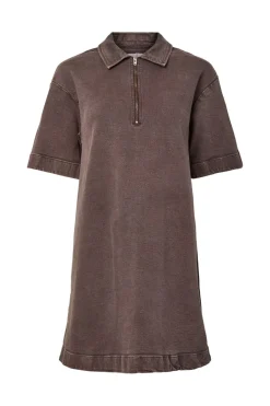 New Pieces Pcselma 3/4 Zip Denim Dress Fsy 4973772 Hot Fudge