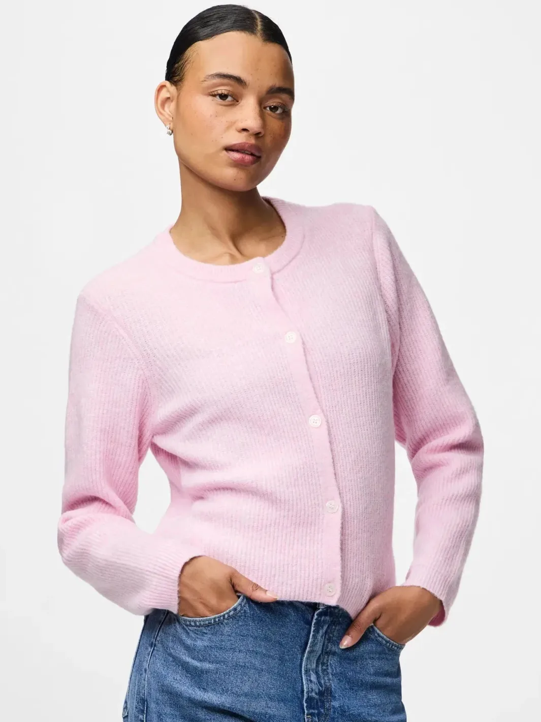 Discount Pieces Pcsilly Ls O-Neck Knit Cardigan 4963880 Roseate Spoonbill Melange