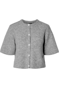 New Pieces Pcsilly Ss O-Neck Knit Cardigan 4861139 Medium Grey Melange