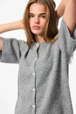 New Pieces Pcsilly Ss O-Neck Knit Cardigan 4861139 Medium Grey Melange