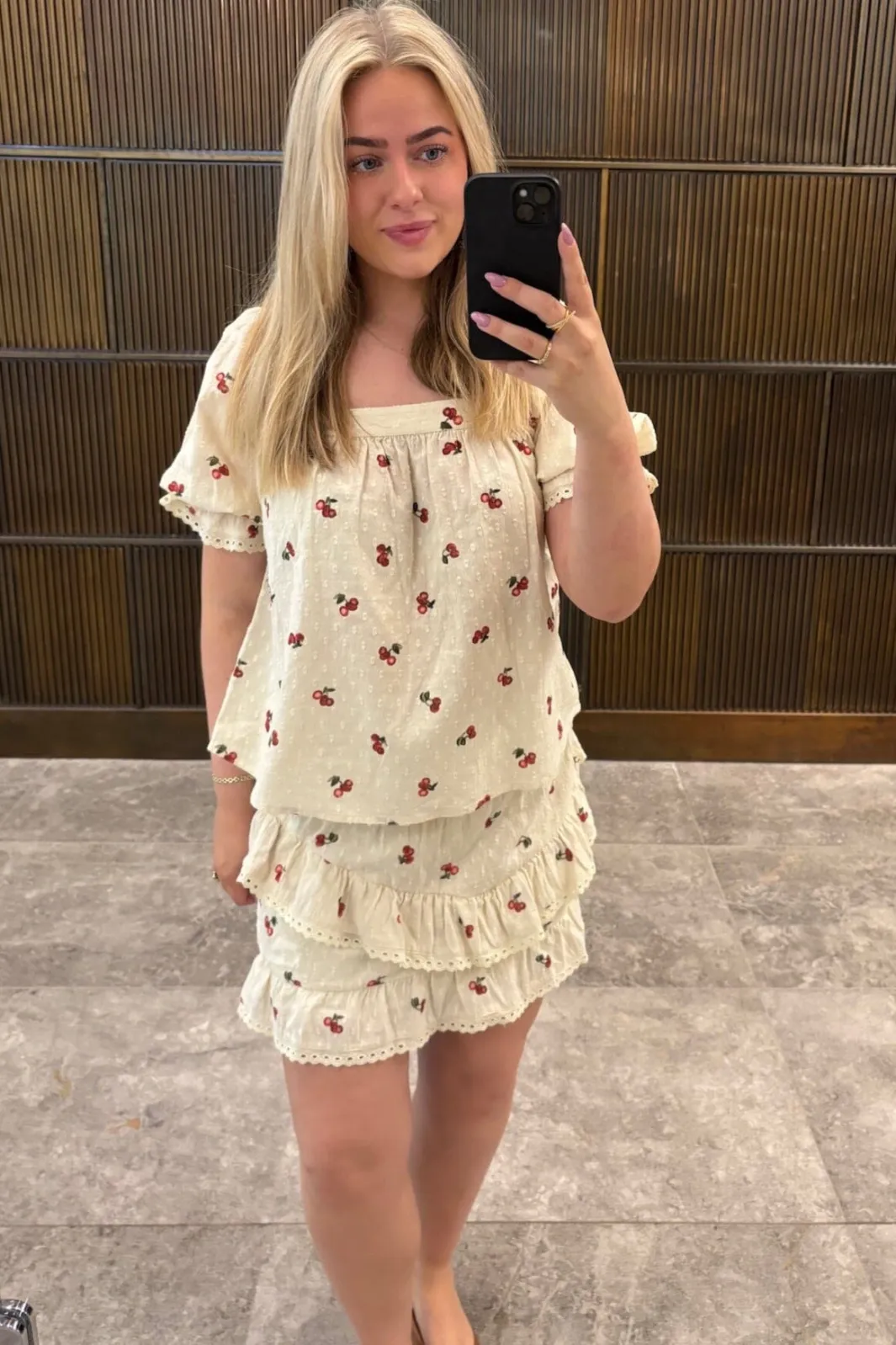 Hot Pieces Pcthea 3/4 Square Neck Top Pp 4936521 Cloud Cream Cherries