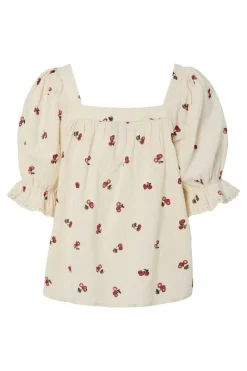 Hot Pieces Pcthea 3/4 Square Neck Top Pp 4936521 Cloud Cream Cherries
