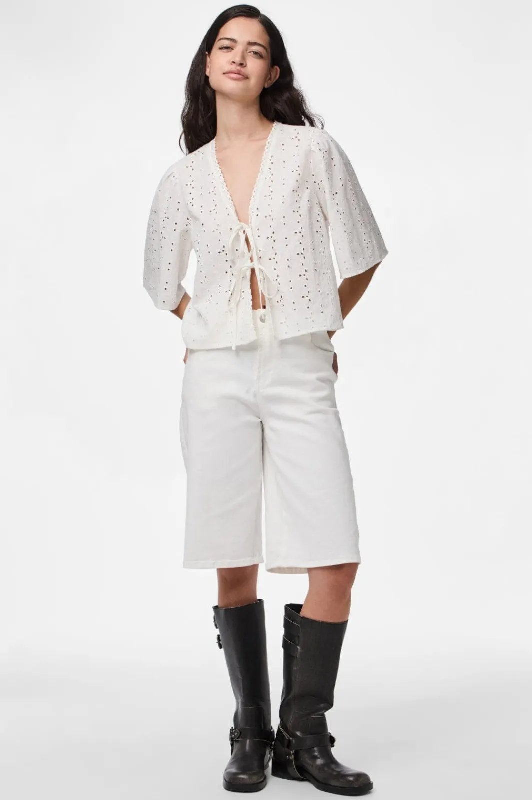 Clearance Pieces Pctyla 2/4 V-Neck Tie Top Pp 4935352 Cloud Cream