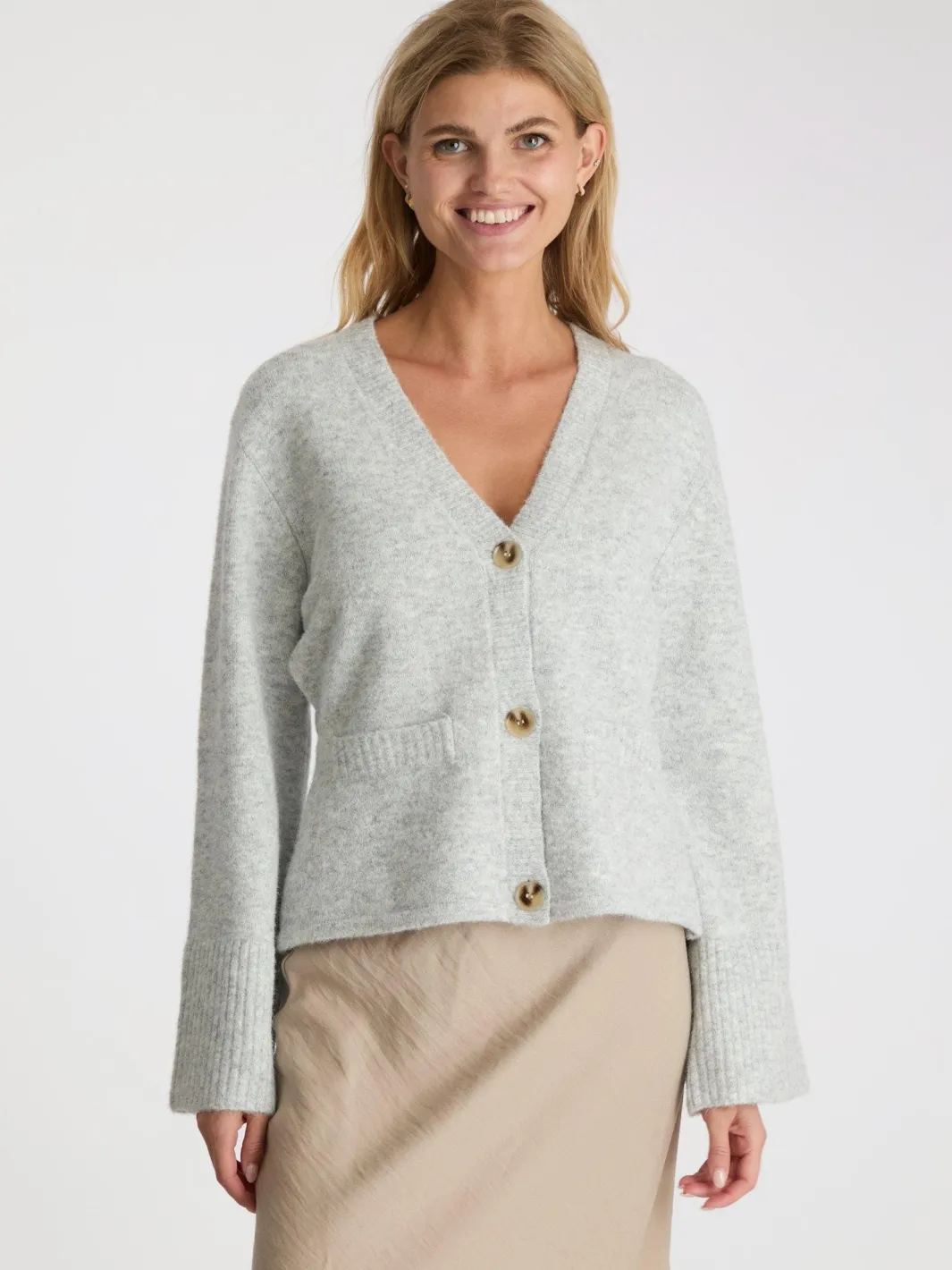 New Neo Noir Pixie Knit Cardigan Light Grey Melange