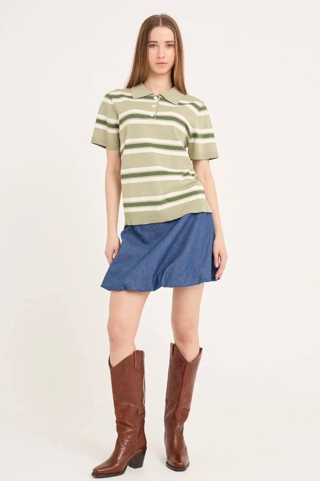 Discount A-View Polo Stripe Knit Blouse AV5060 859