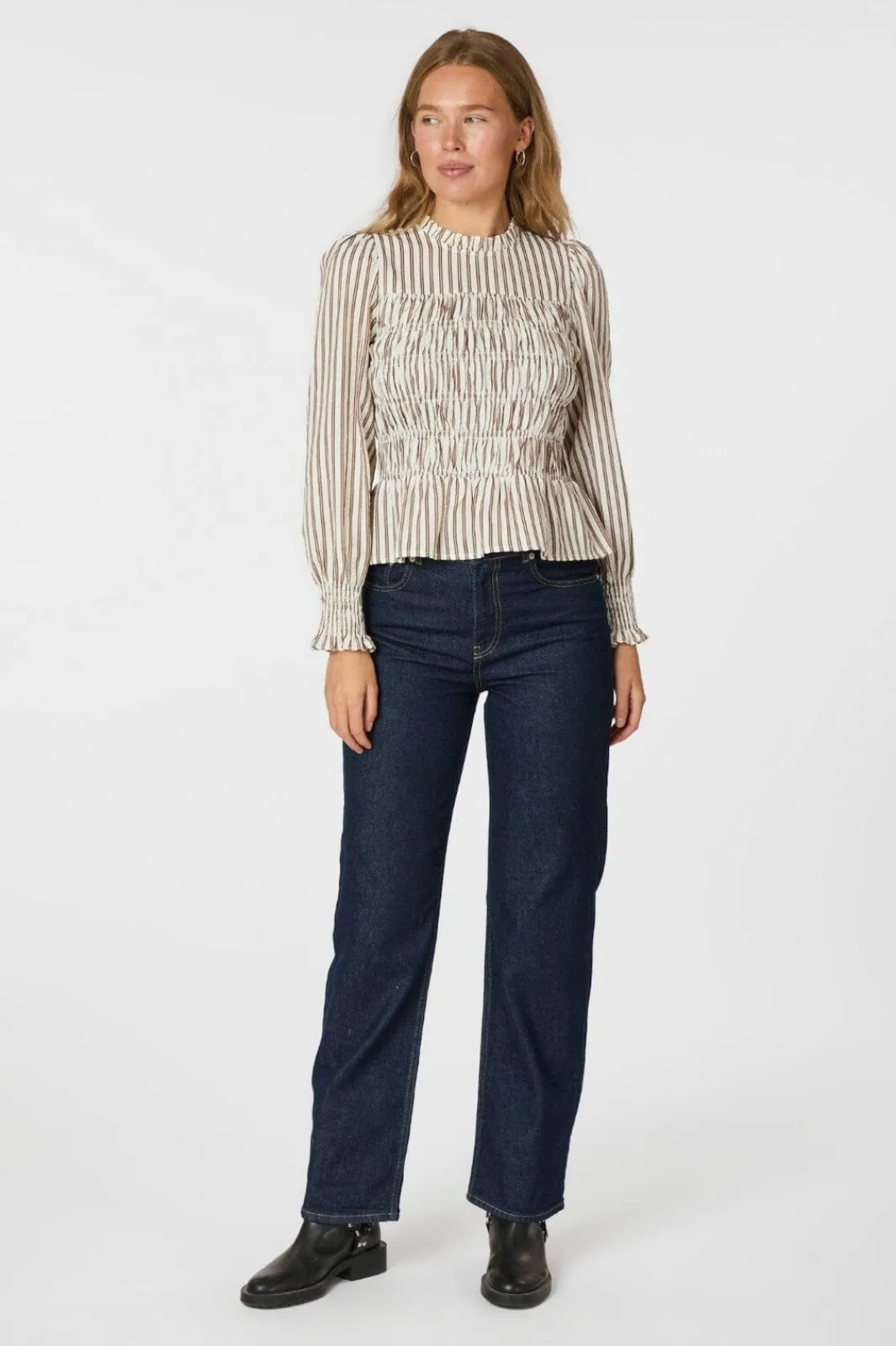 Clearance Neo Noir Possa Twin Stripe Smock Blouse 165011 210