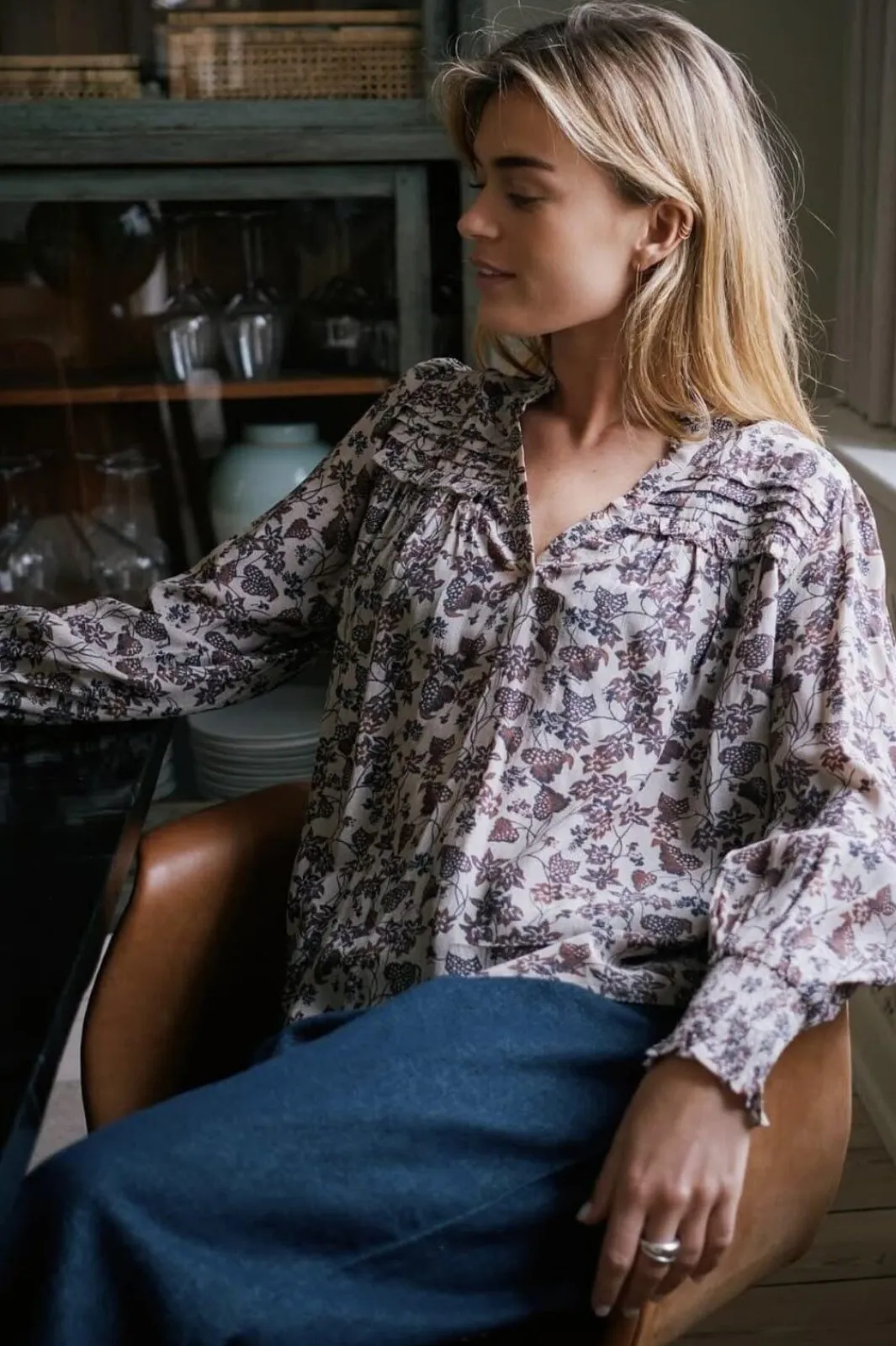 New Neo Noir Rhia Drapy Ivy Blouse 163797 Taupe