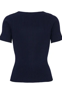 Online A-View Rib Knit Short Sleeve Top 699 Navy