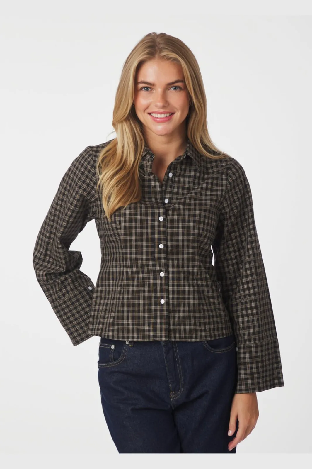 Discount Neo Noir Rosa Mini Check Shirt 167089 100