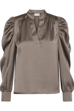 Outlet Neo Noir Rosslyn Heavy Sateen Blouse Warm Grey