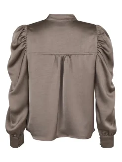 Outlet Neo Noir Rosslyn Heavy Sateen Blouse Warm Grey