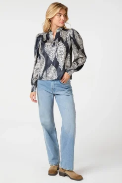 New Neo Noir Rosslyn Paisley Drop Blouse 163976 Navy