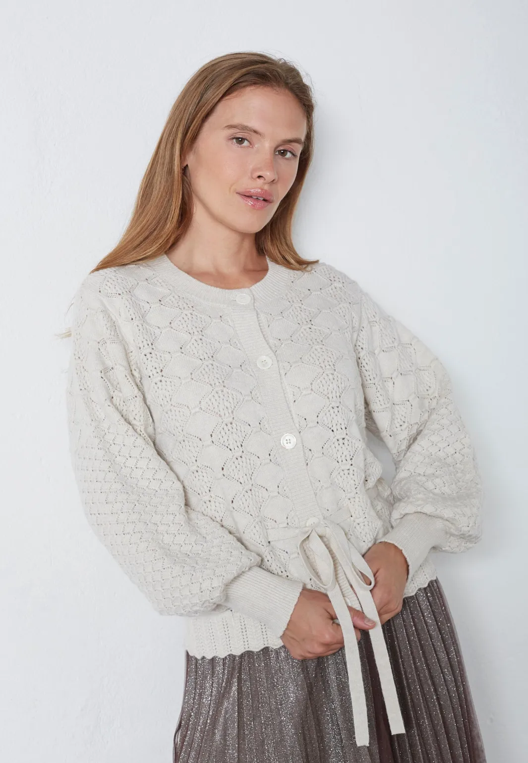 New Co´Couture Rowcc Pointelle Tie Cardigan 32241 4021